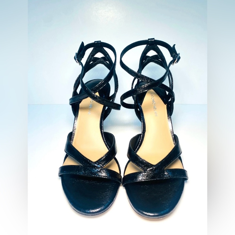 Antonio Melani Women Sandals Heels 7.5 Pumps Shoes Leather Strappy Black